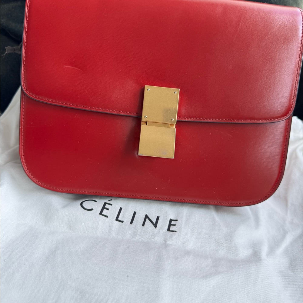 Celine Box Calfskin Medium Classic Box Flap Bag Red